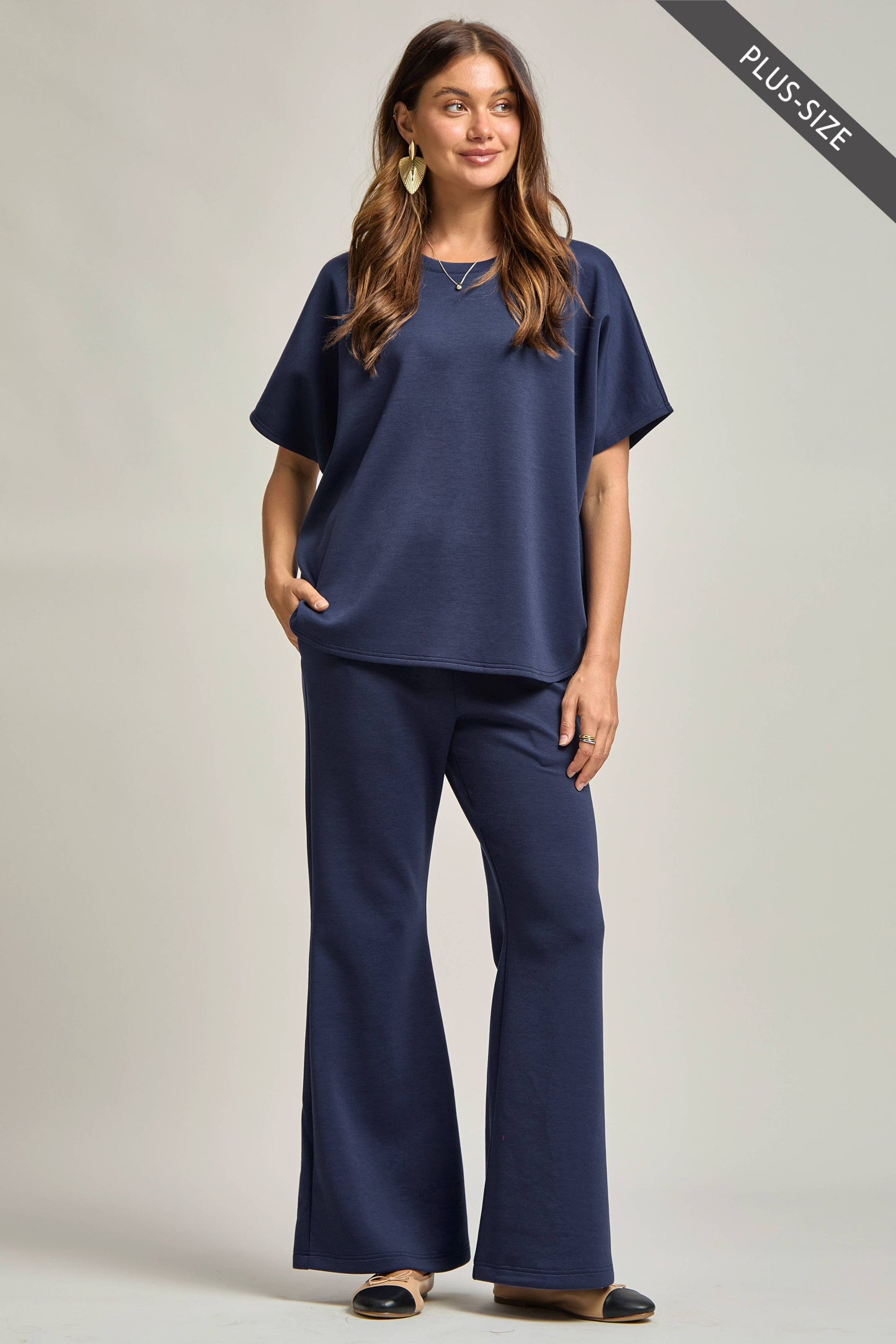 Navy Dear Scarlett Poncho Top + Bell Bottom Modal Set