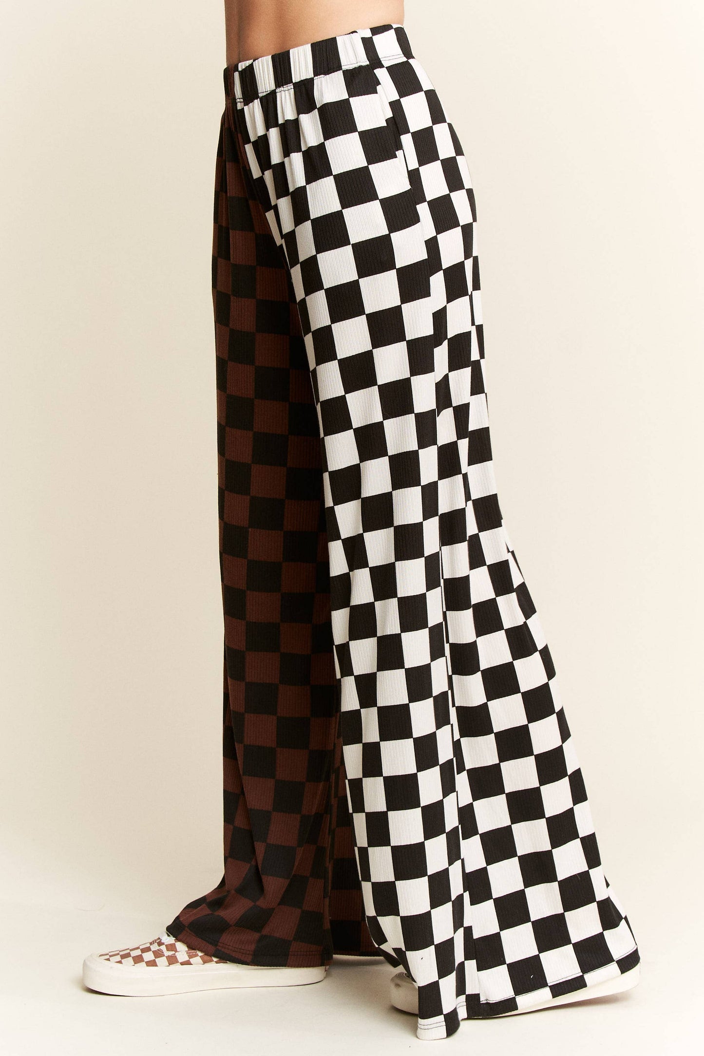 JADE BY JANE - PLUS SIZE SPLIT DECISION CHECKERED PANTS: Brown/Black