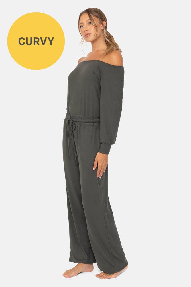 Curvy Off-the-Shoulder Lounge Jumpsuit