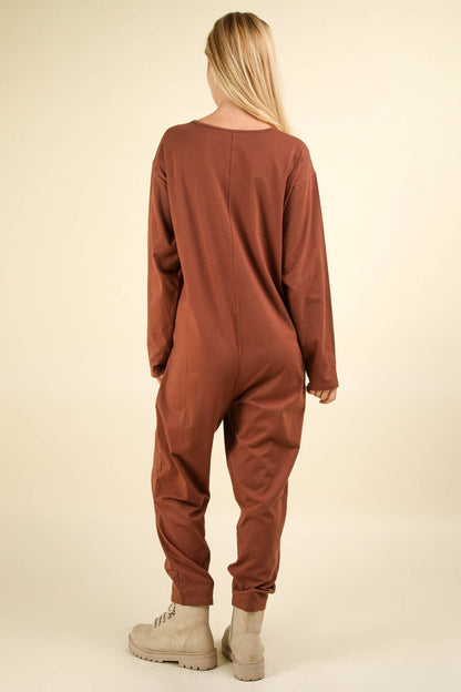 Choco- Curvy Solid Knit Baggy Comfy Jumpsuit