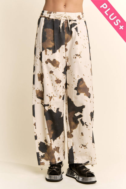 Davi & Dani-TIE-DYE WIDE-LEG DRAWSTRING-HEM PANTS