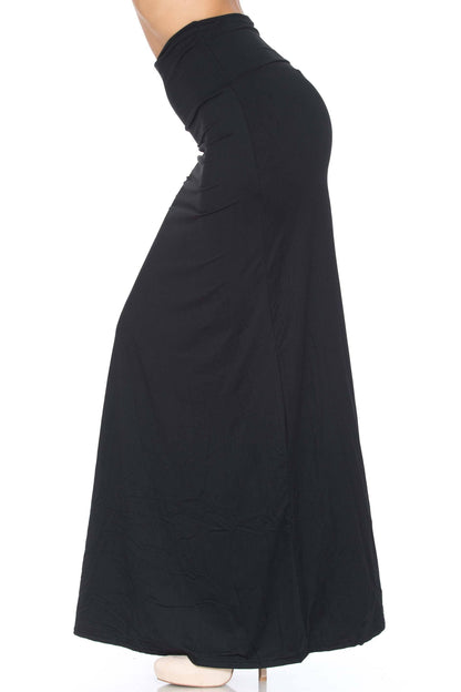 USA Fashion - Curvy OS Black Buttery Smooth High Waist Maxi Skirt