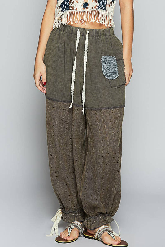 Pol Clothing - Adjustable waistband solid gauze pants