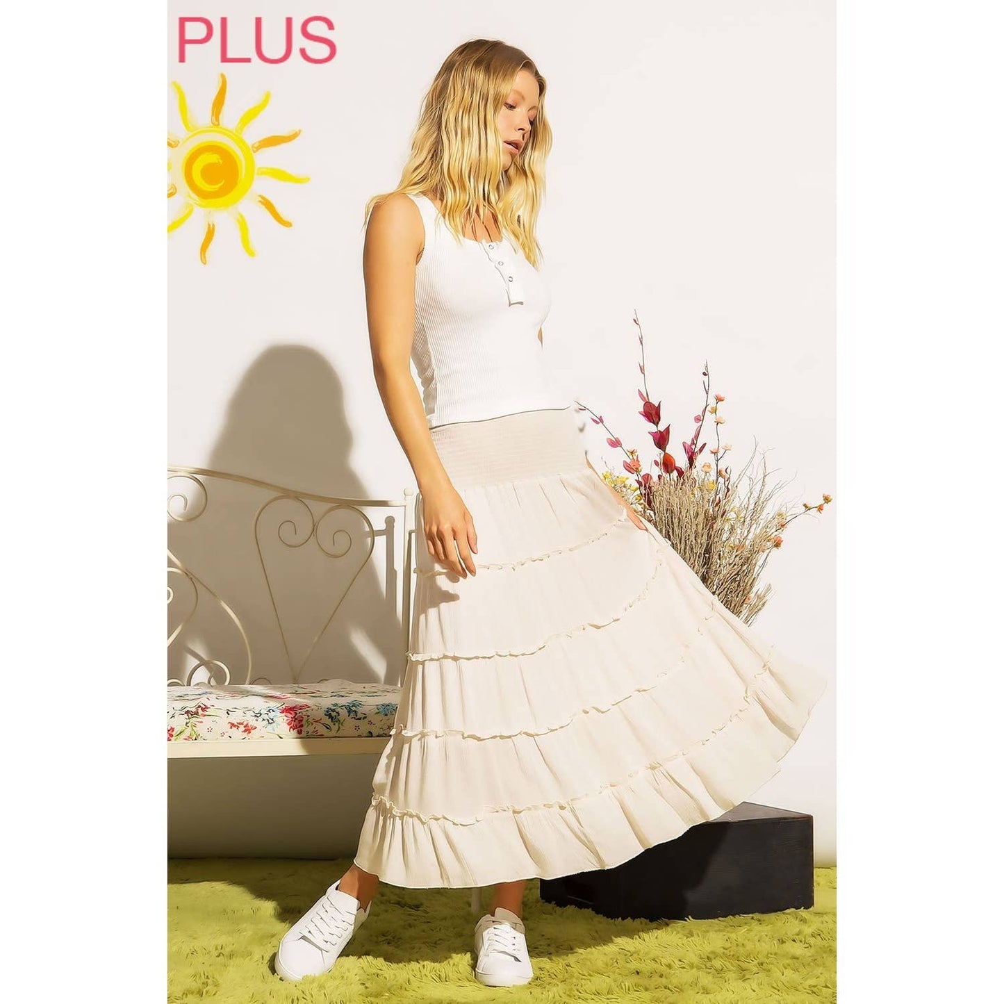 IVORY TIERED SMOCKING CONVERTIBLE SKIRT DRESS