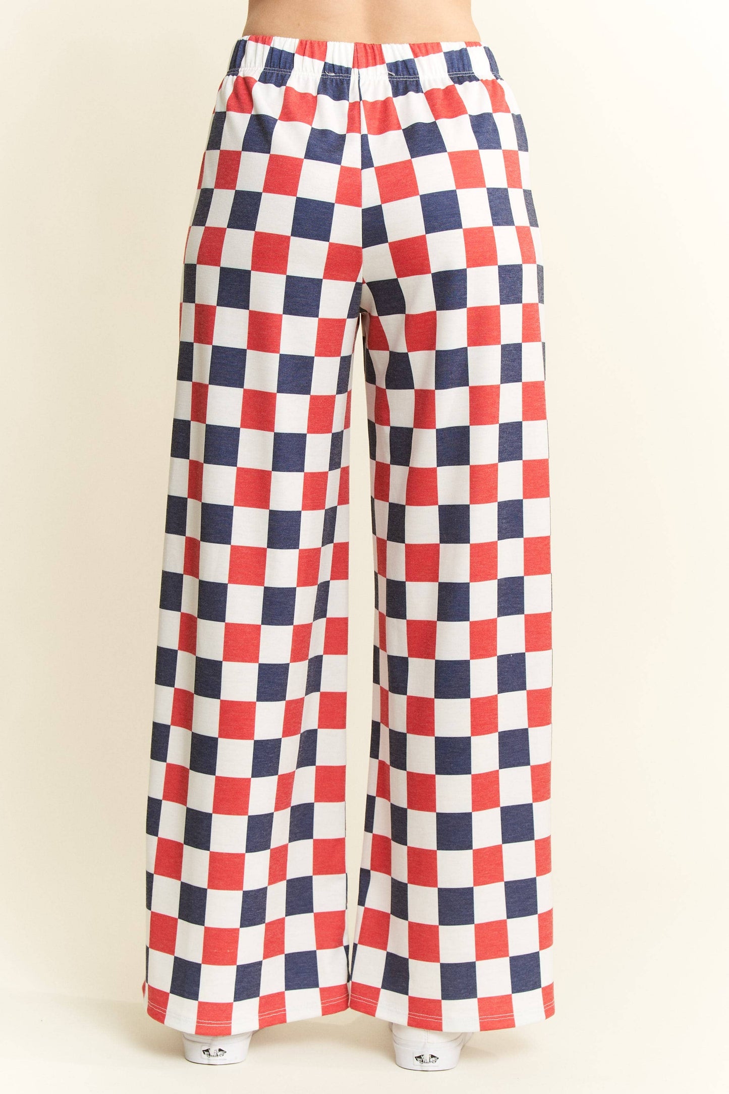 NAVY/WHITE HIGH WAIST CHECKERED KNIT PANTS