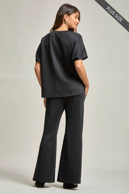 Dear Scarlett -Black Poncho Top + Bell Bottom Modal Set