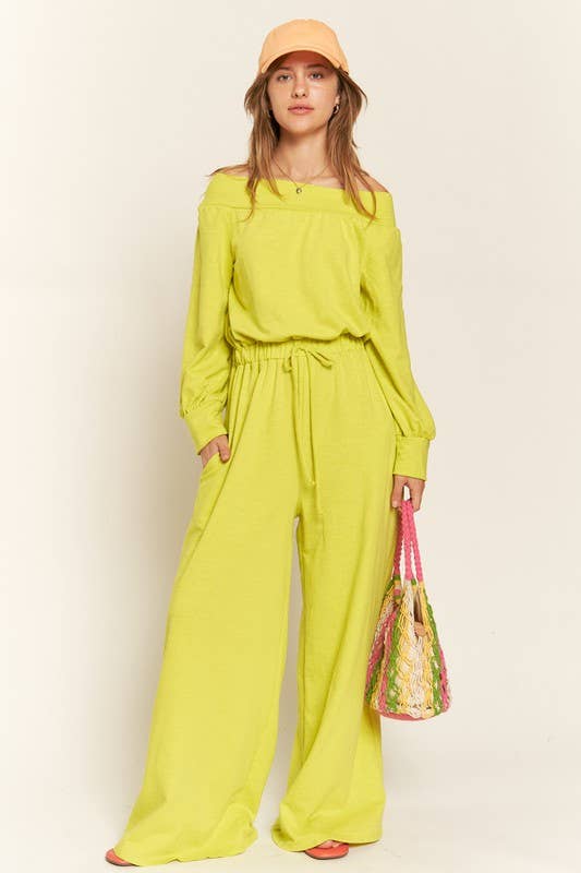 Curvy Line Off Shoulder Terry Knit Jumpsuit