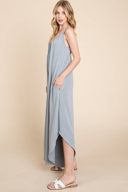 Camel Solid French Terry Wide Leg Jumpsuit