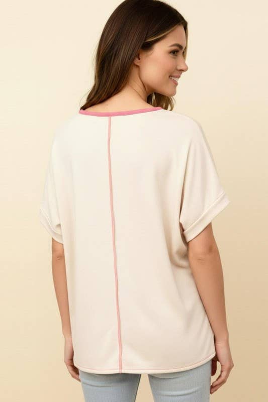 Oatmeal/Pink Floral Dolman Top