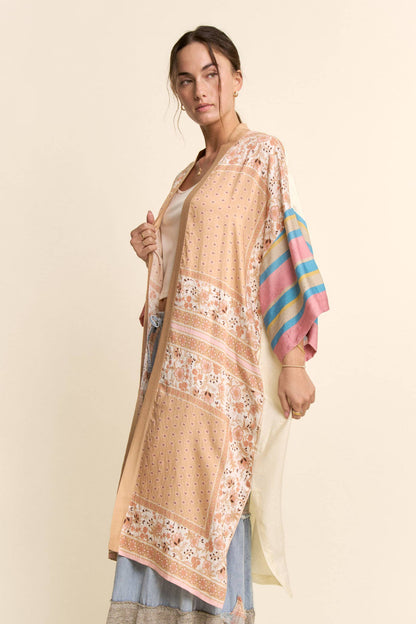 Davi & Dani - GARDEN WHIMSY CAT PRINTED BACK KIMONO DUSTER