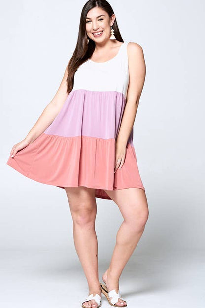 Lavender/Mauve Color Block Modal Babydoll Dress