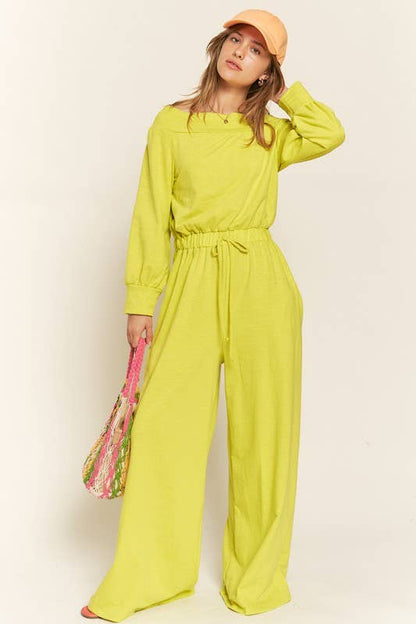 Curvy Line Off Shoulder Terry Knit Jumpsuit