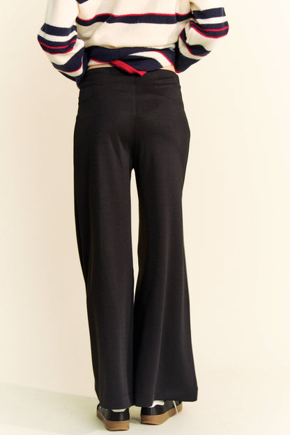 BLACK HIGH WAIST WIDE LEG BACK POCKET PANTS