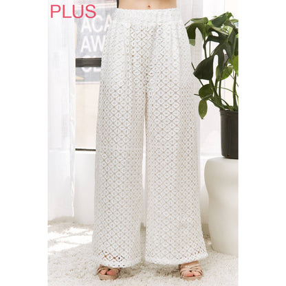 Sweet Generis- ELASTIC WAIST BAND CROCHET WITH WIDE LEG OPENING PANTS