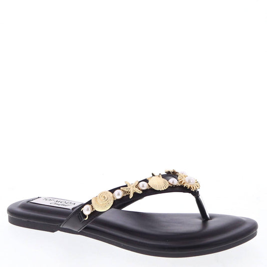 Black Seashell and Pearl Sandal