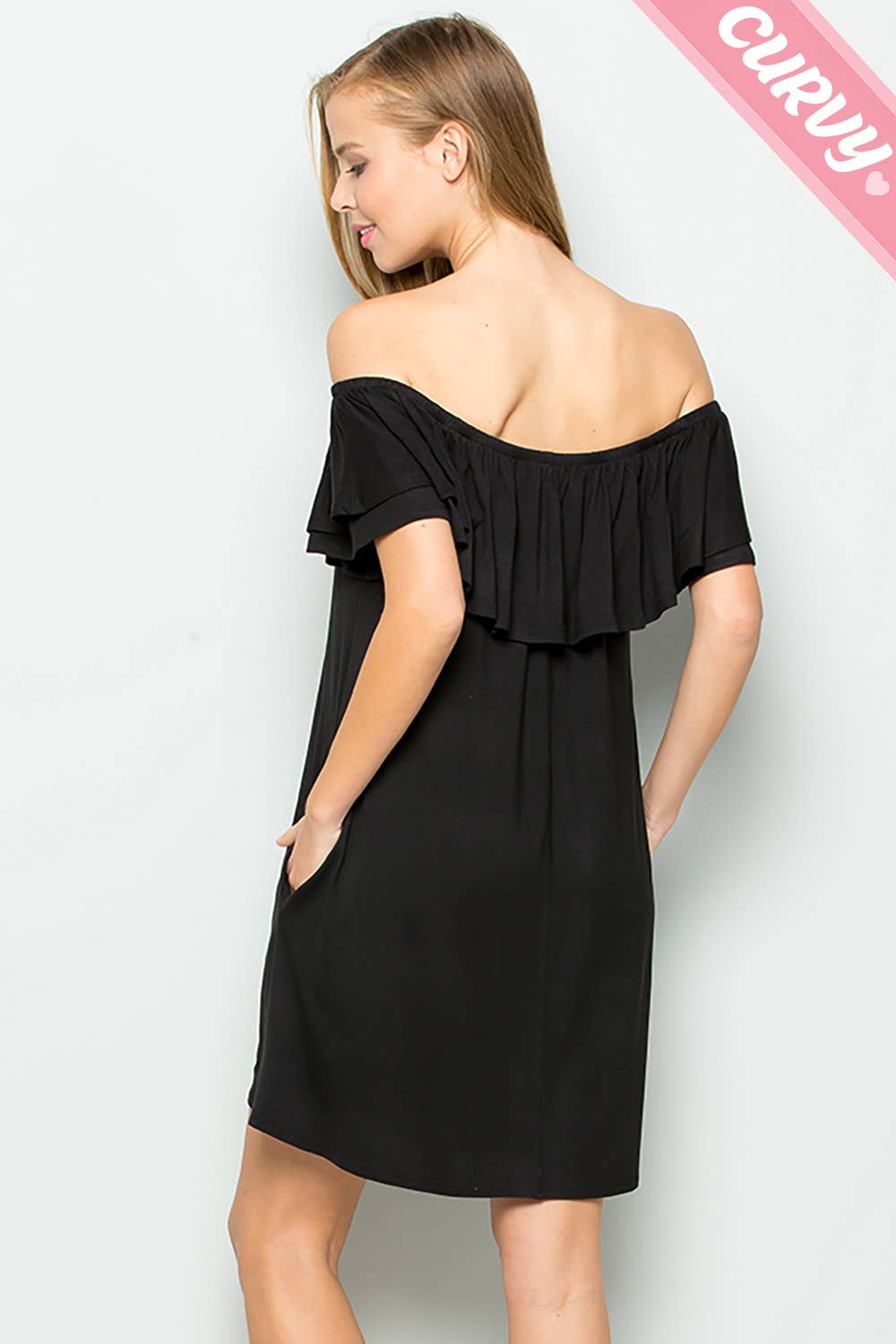 Sweet Lovely by Jen - BLACK CURVY OFF SHOULDER JERSEY DRESS