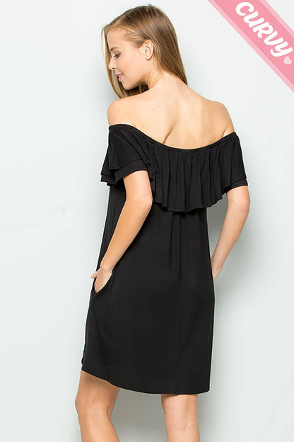 Sweet Lovely by Jen - BLACK CURVY OFF SHOULDER JERSEY DRESS