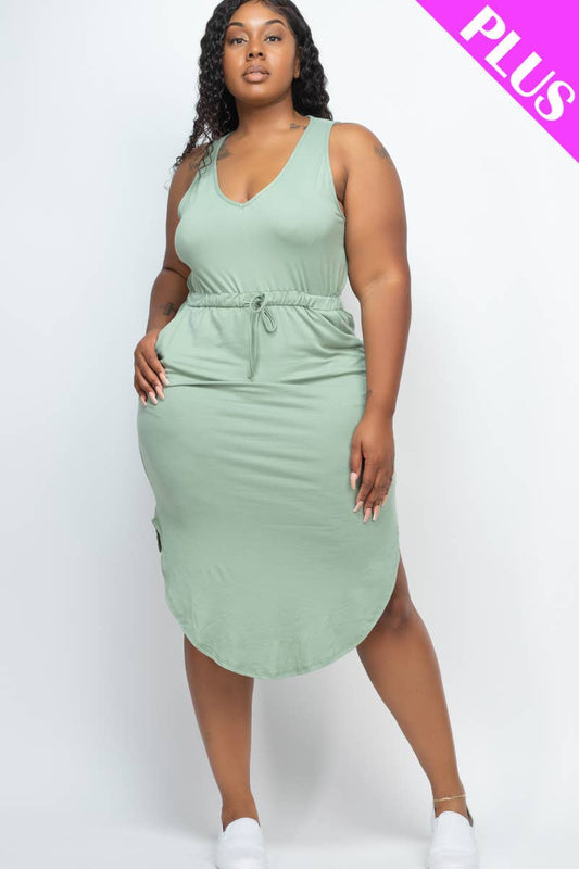 Green Bay Curvy Sleeveless Front Tied Rounded Hem Dress