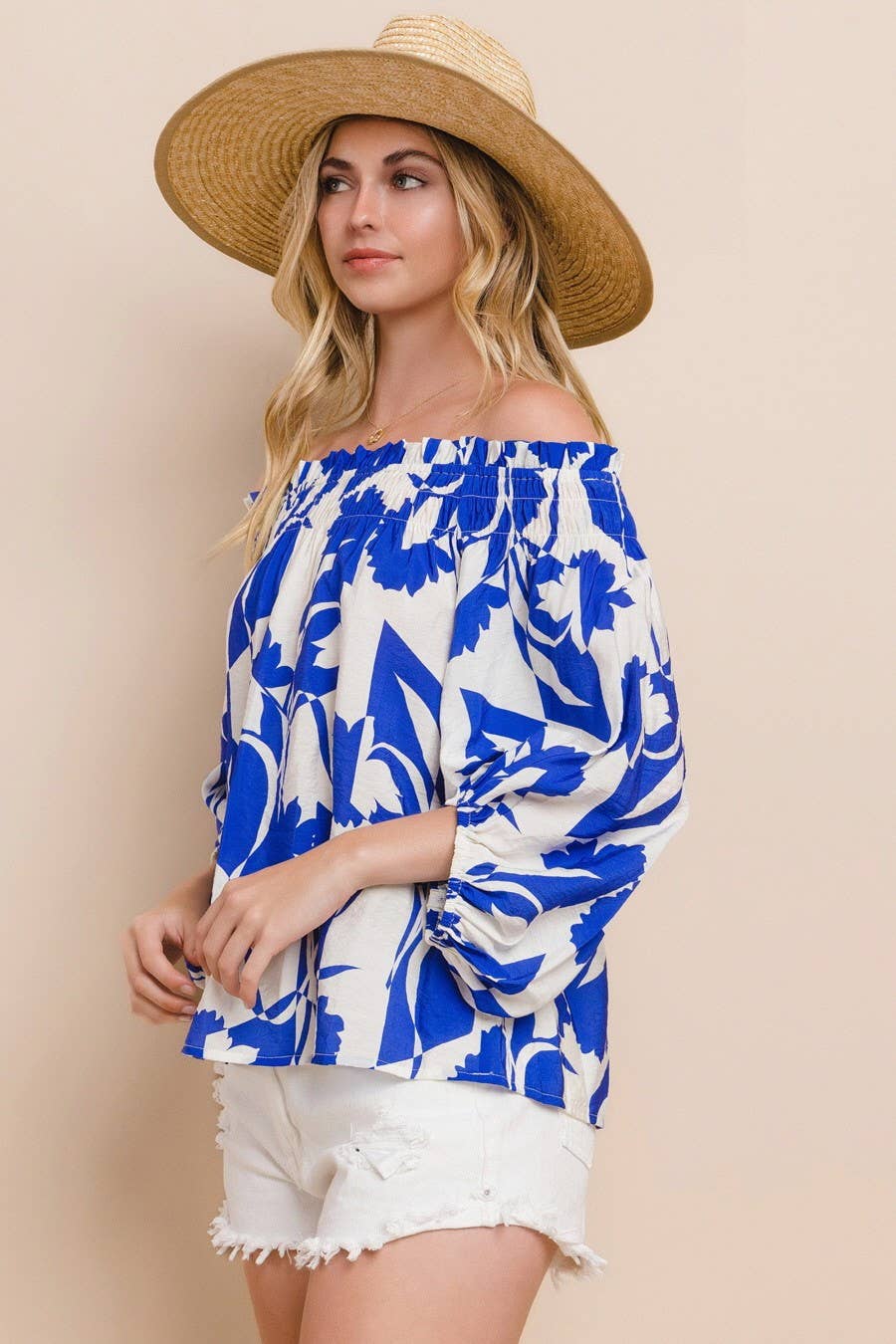 The Royal Leaf Printed Off Shoulder Blouse