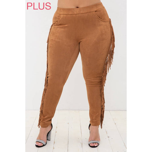 VOCAL - CURVY SUEDE FRINGED PANTS