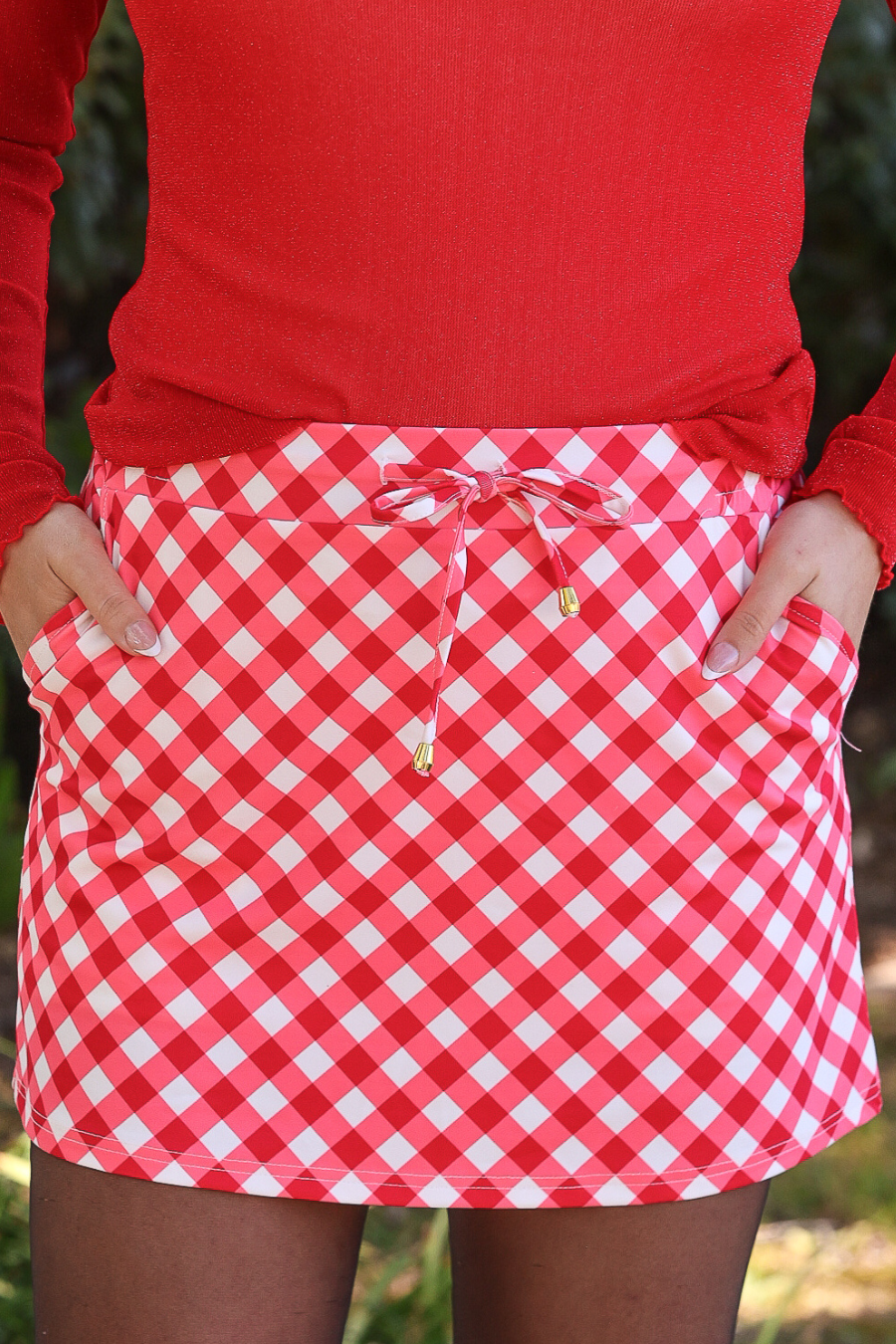 Jess Lea - Red Diagonal Gingham Skort