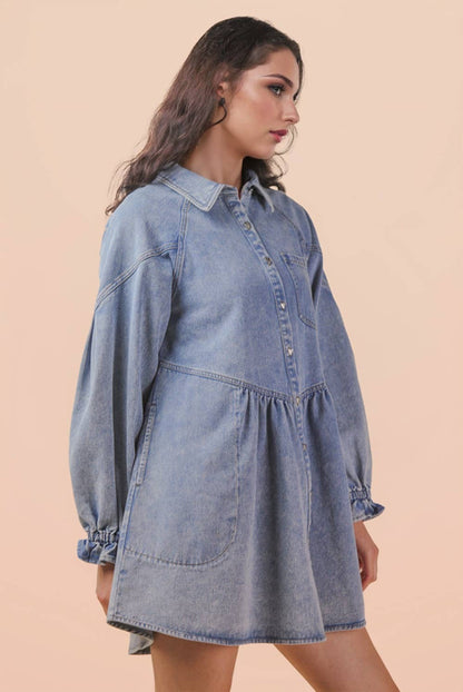 Curvy Washed Denim Button Down Mini Dress