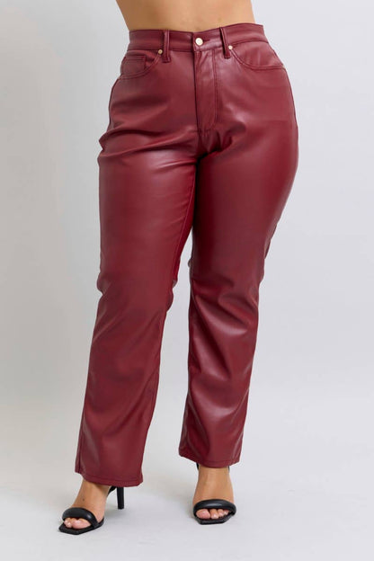 Judy Blue Jeans - Red Faux Leather High Waisted Tummy Control Straight