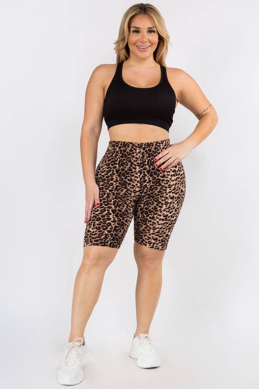 Yelete - Leopard Print High Waisted Soft Biker Shorts