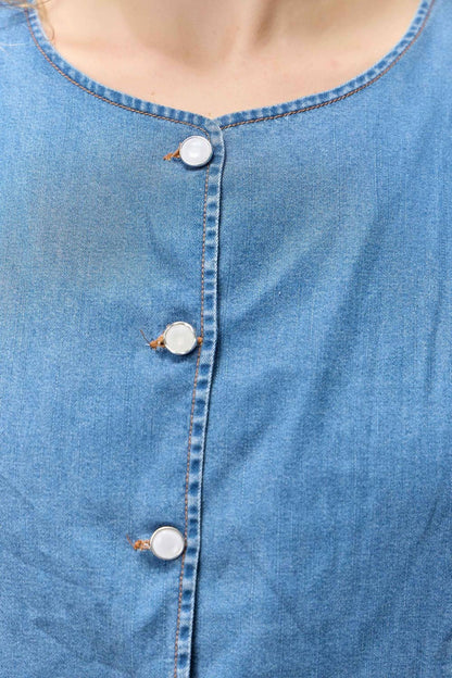 Baevely by Wellmade USA - LIGHT DENIM BUTTON UP VEST