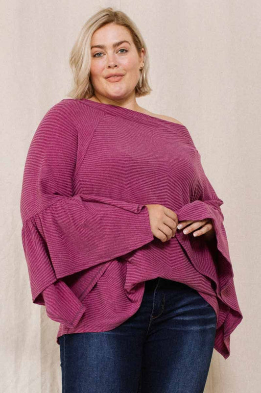 Curvy Eggplant Ribbed Dolman Top