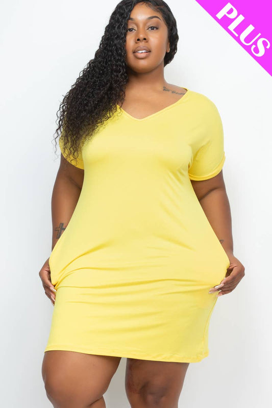 Yellow Cap Sleeve Pocket Mini Dress