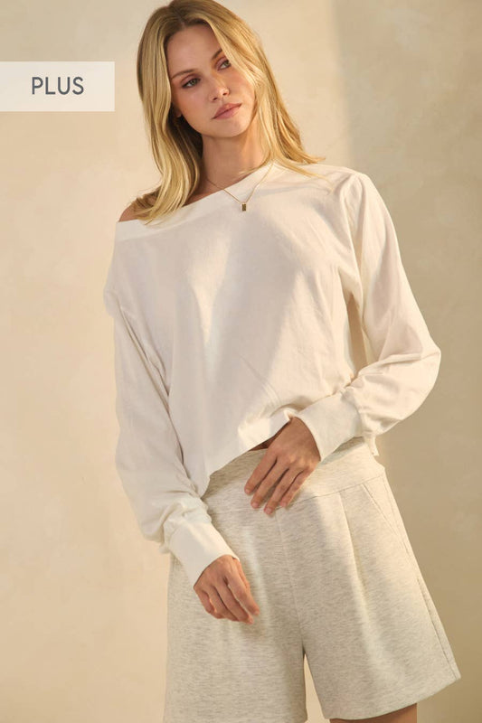 Oddi -Solid Cropped Oversized Pullover Top