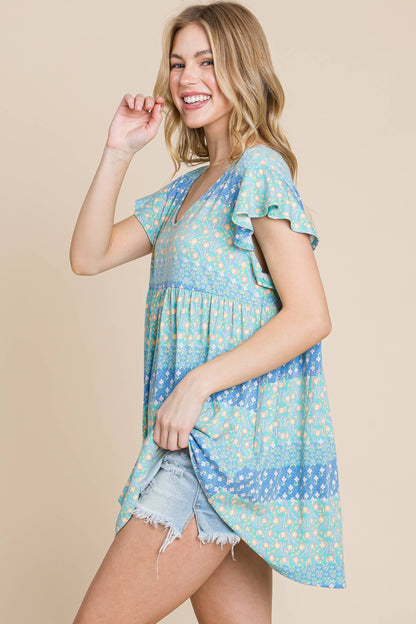 Blue Floral Babydoll Dress