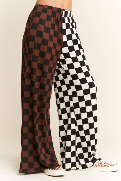 JADE BY JANE - PLUS SIZE SPLIT DECISION CHECKERED PANTS: Brown/Black