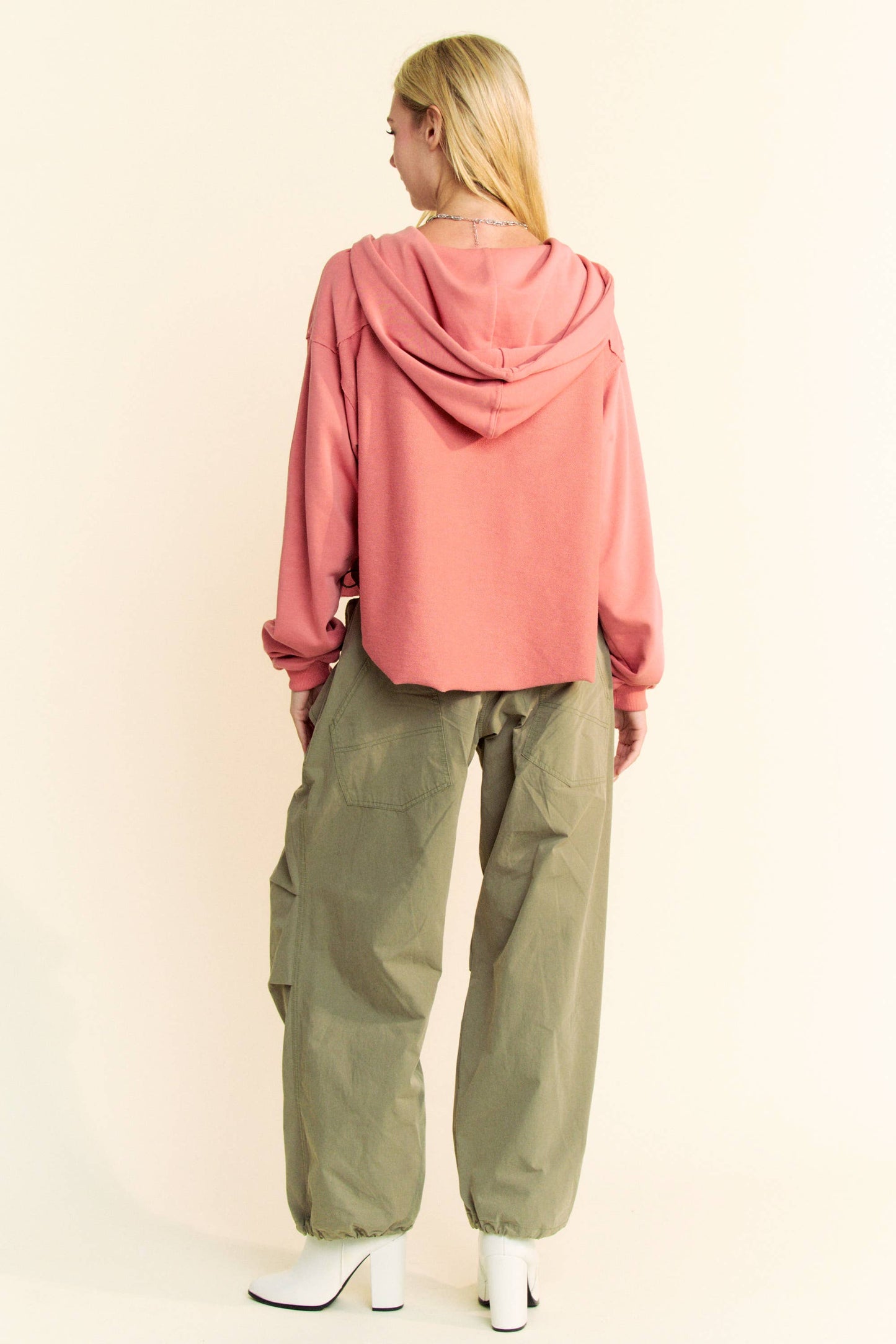 Coral - LONG SLEEVES PRINT TIE LOOSE FIT HOODIE TOP