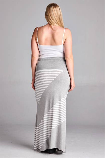 Heather Grey COLOR BLOCK STRIPE MAXI SKIRT