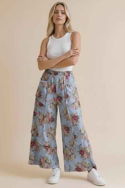 Light Blue Wide Leg Vintage Floral Pant