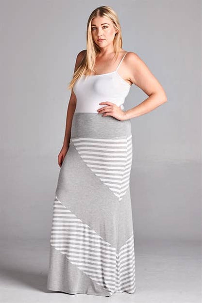 Heather Grey COLOR BLOCK STRIPE MAXI SKIRT