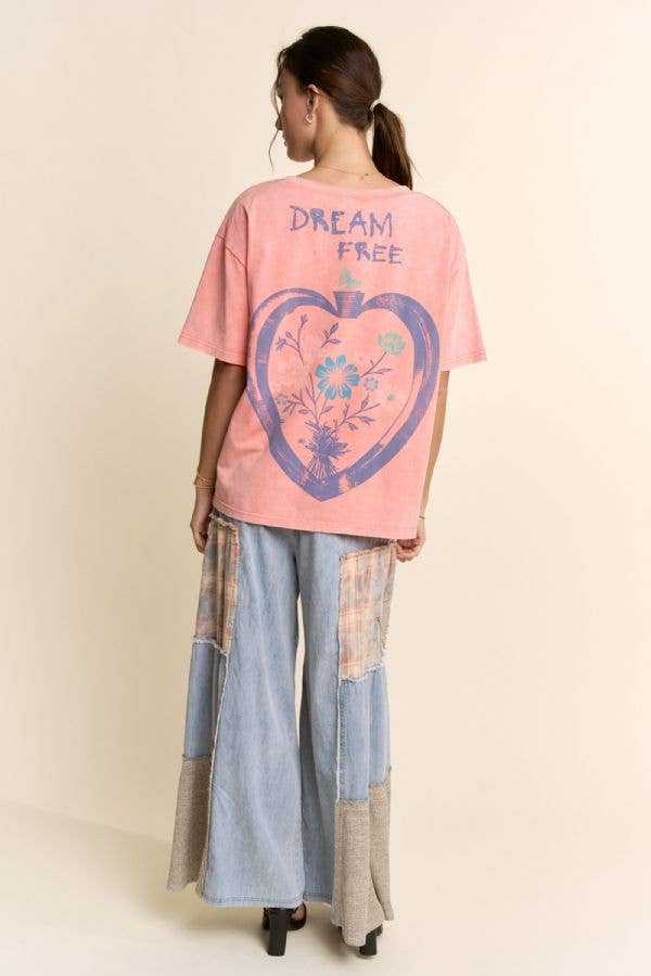 Davi & Dani - DENIM LACE BLOCKED WIDE LEG PANTS