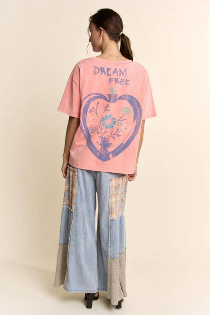 Davi & Dani - DENIM LACE BLOCKED WIDE LEG PANTS
