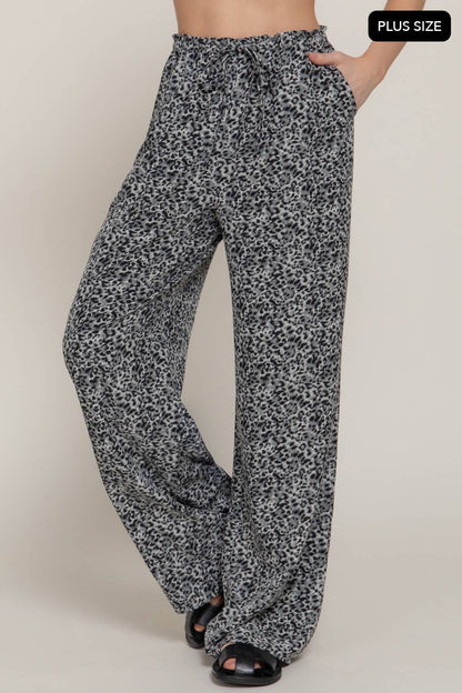 Gray & Black Leo Print Pull On Pants