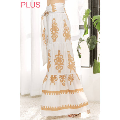 CURVY CHIC BOHO SELF BELTED WIDE LEG PANTS