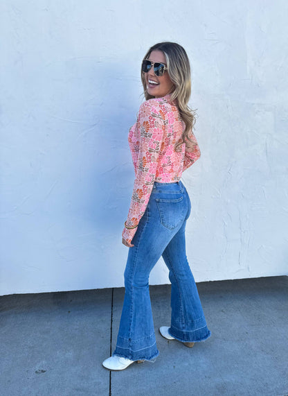 BLAKELEY - PINK VINTAGE FLORAL MESH TOPS