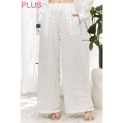 Sweet Generis- ELASTIC WAIST BAND CROCHET WITH WIDE LEG OPENING PANTS
