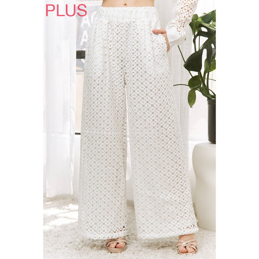 Sweet Generis- ELASTIC WAIST BAND CROCHET WITH WIDE LEG OPENING PANTS