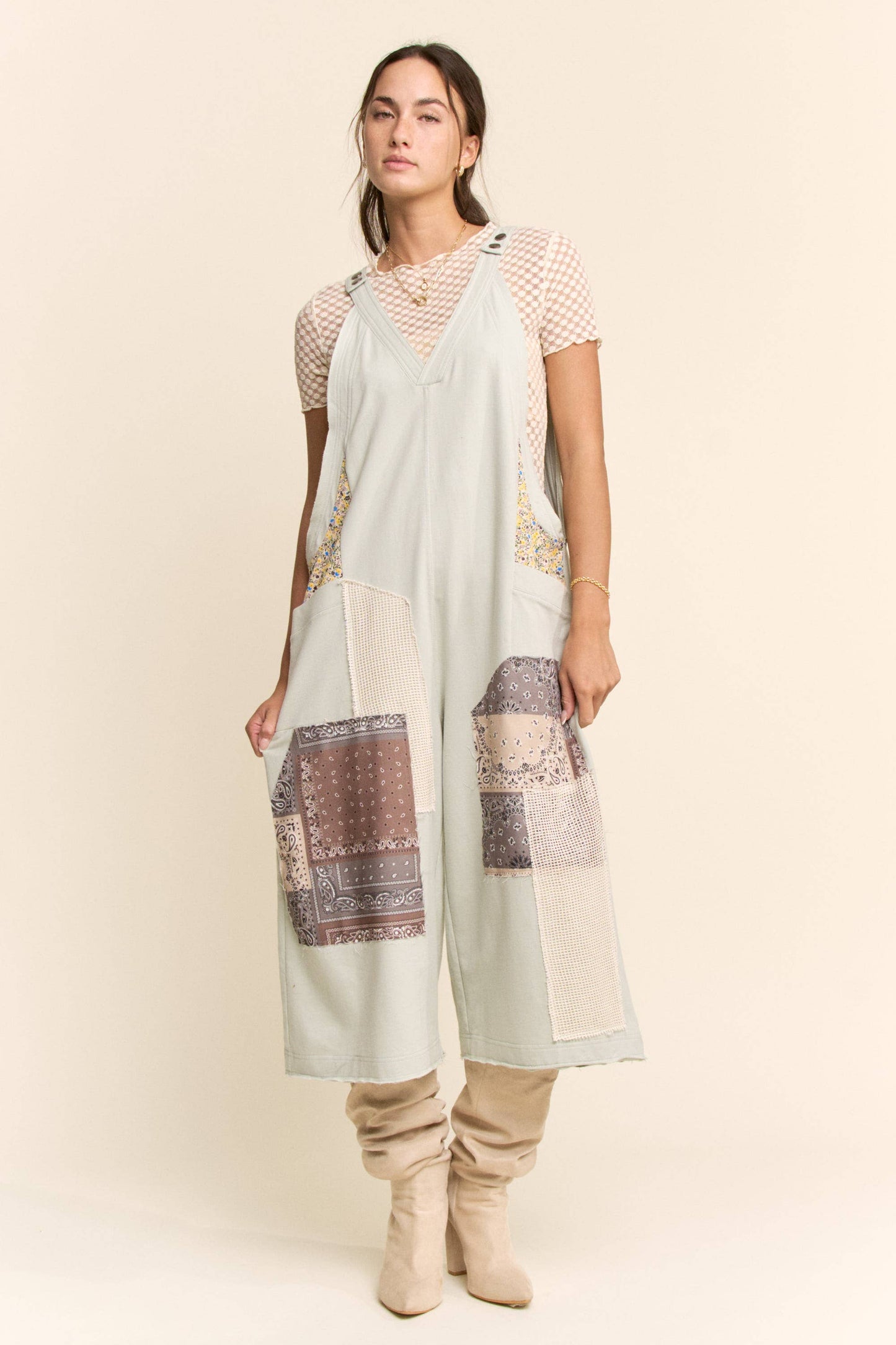 Davi & Dani -COTTON PATCHWORK JUMPSUIT ADJUSTABLE STRAP