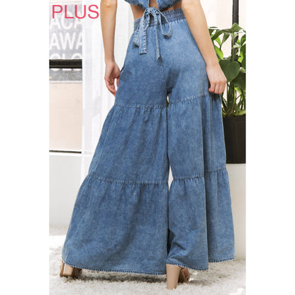 Sweet Generis -  CHIC DENIM ELASTIC WAIST BAND WIDE LEG FLARED PANTS
