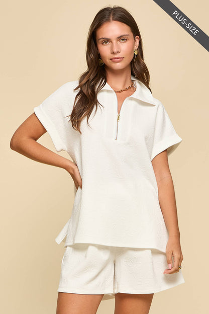 Dear Scarlett - Off White 2-Piece Dolman Sleeve Top + Pleated Shorts Set