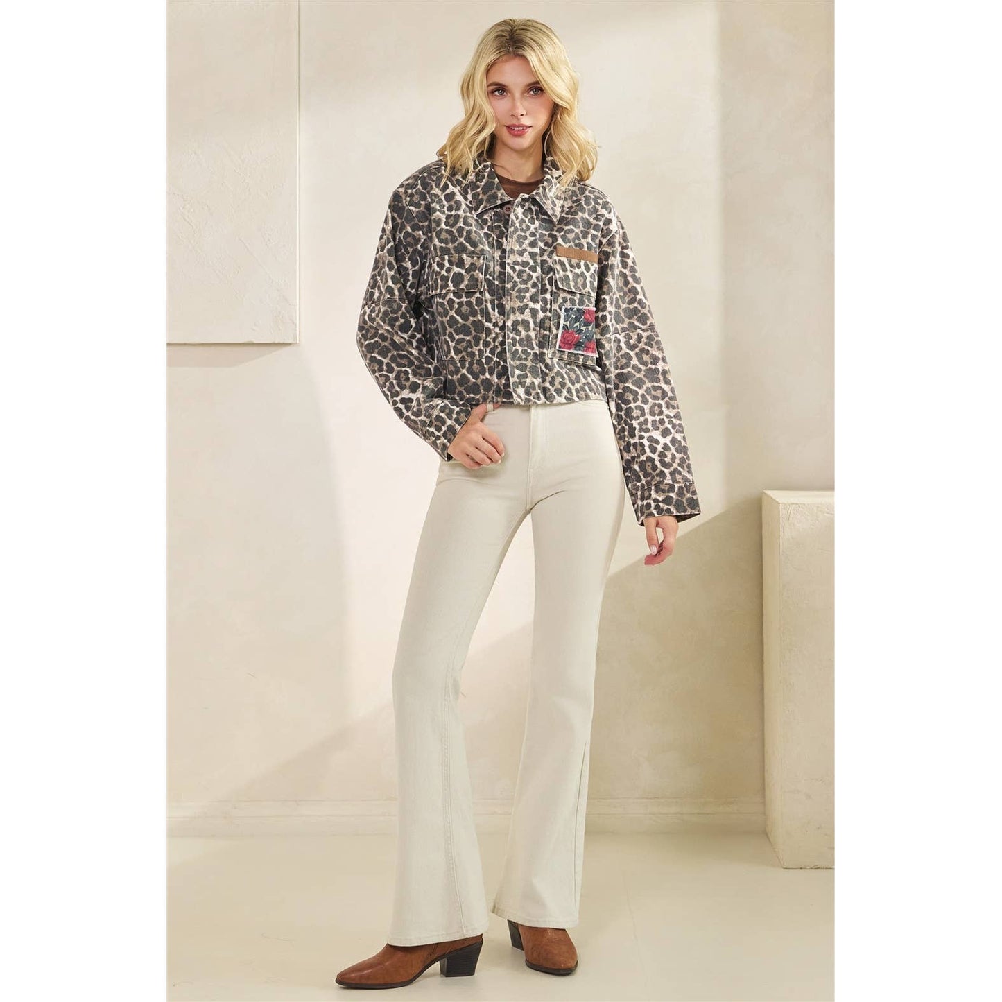 The Gennie Rose Garden Leopard Denim Jacket