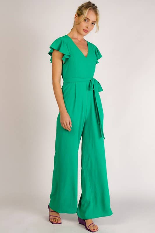 Plus Ruffle Sleeve V-Neck Jumpsuit